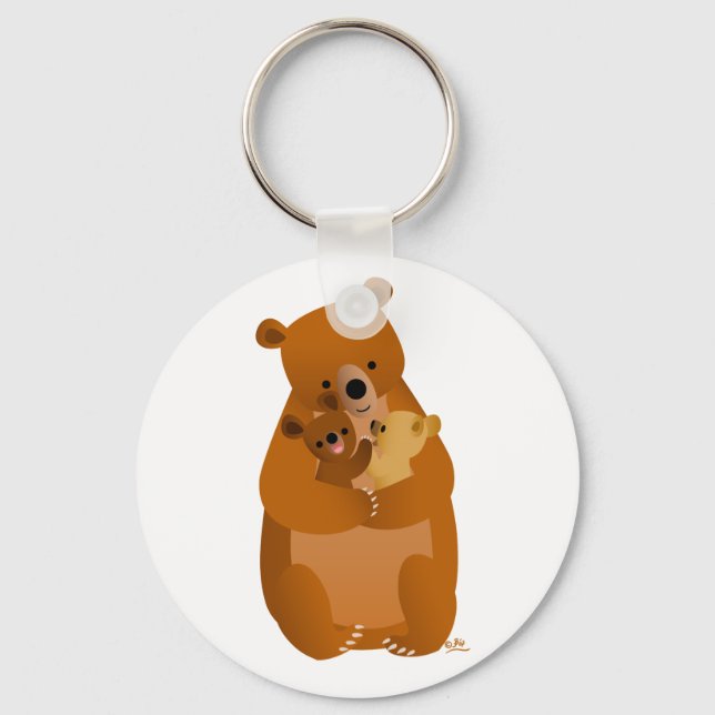 Cute Cartoon Mama Bear and cubs keychain (Front)