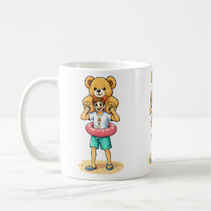 Cute Cartoon Man with Giant Teddy Bear Summer Fun Coffee Mug