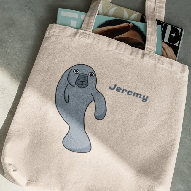 Cute Cartoon Manatee Personalized Tote Bag (Creator Uploaded)
