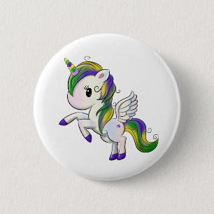 Cute Cartoon Mardi Gras Unicorn Pegasus Button