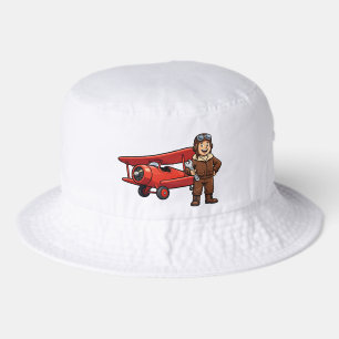Cute Cartoon Mechanic with Red Car Illustration Bucket Hat