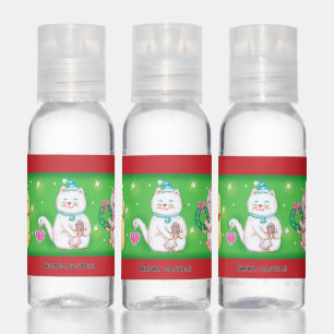 Cute Cartoon Meowy Christmas Cats in Santa Hats Hand Sanitizer