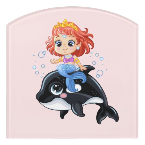 Cute cartoon mermaid and orca planner door sign