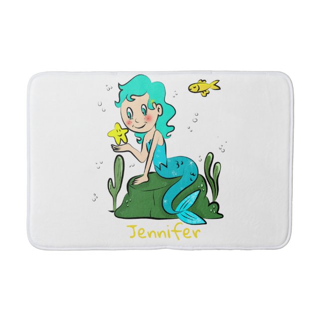 Cute Cartoon Mermaid Bath Mat (Front)