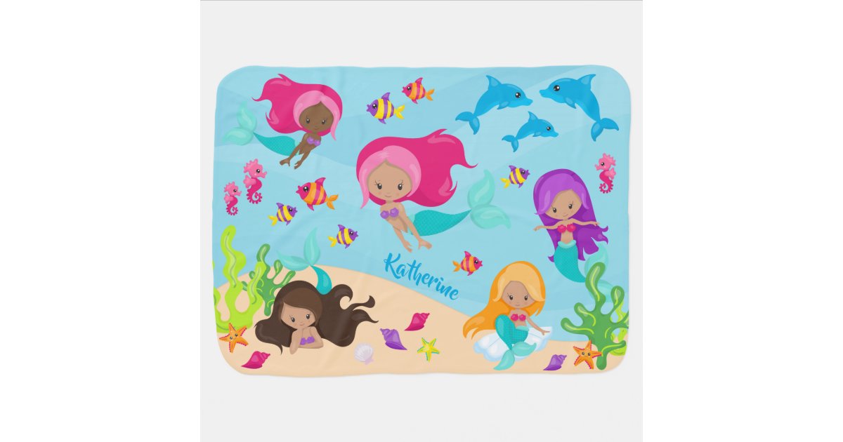 Cute Cartoon Mermaid Little Girl Under the Sea Baby Blanket | Zazzle