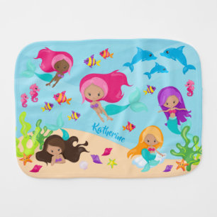 Cute Cartoon Mermaid Little Girl Under the Sea Baby Burp Cloth