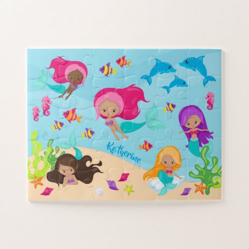 Cute Cartoon Mermaid Little Girl Under the Sea Jigsaw Puzzle