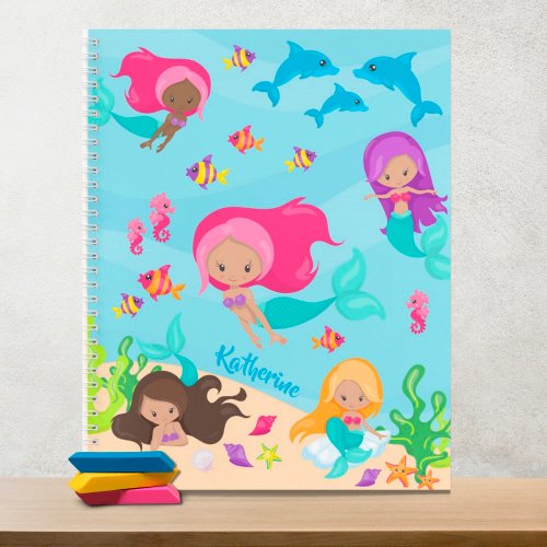 Cute Cartoon Mermaid Little Girl Under the Sea Notebook