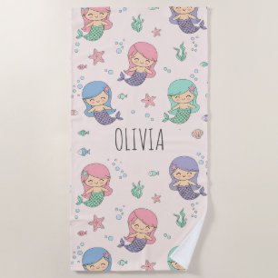 Cute Cartoon Mermaid Pattern Beach Towel