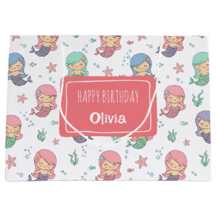 Cute Cartoon Mermaid Pattern Favor Boxes Large Gift Bag