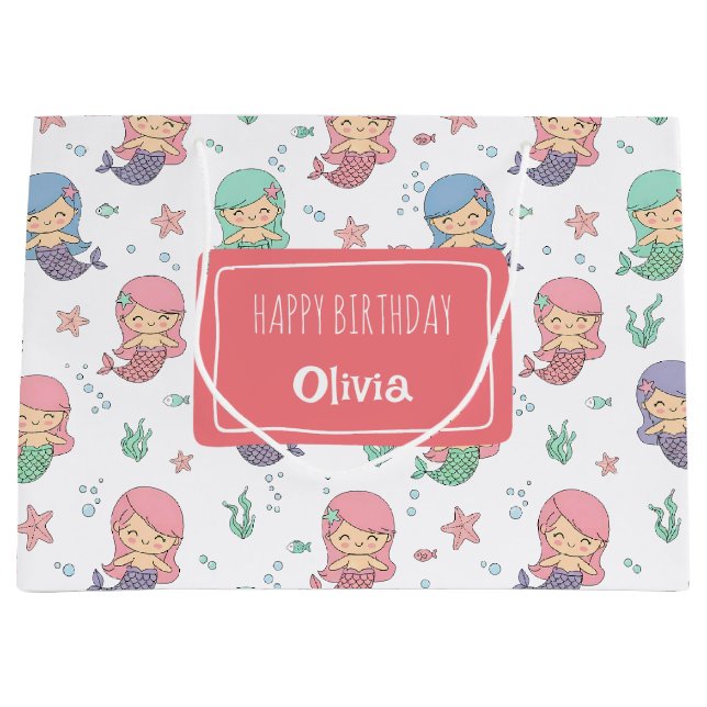 Cute Cartoon Mermaid Pattern Favor Boxes Large Gift Bag (Front)