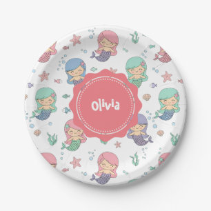 Cute Cartoon Mermaid Pattern Paper Plates