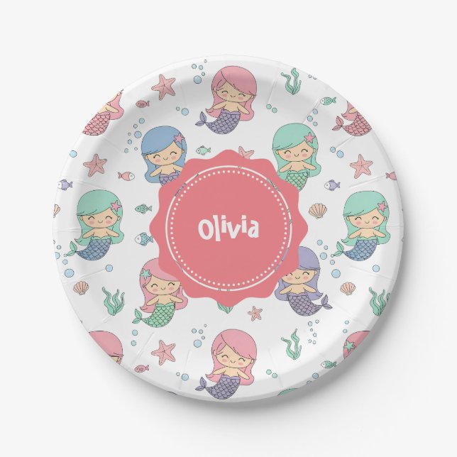 Cute Cartoon Mermaid Pattern Paper Plates (Front)