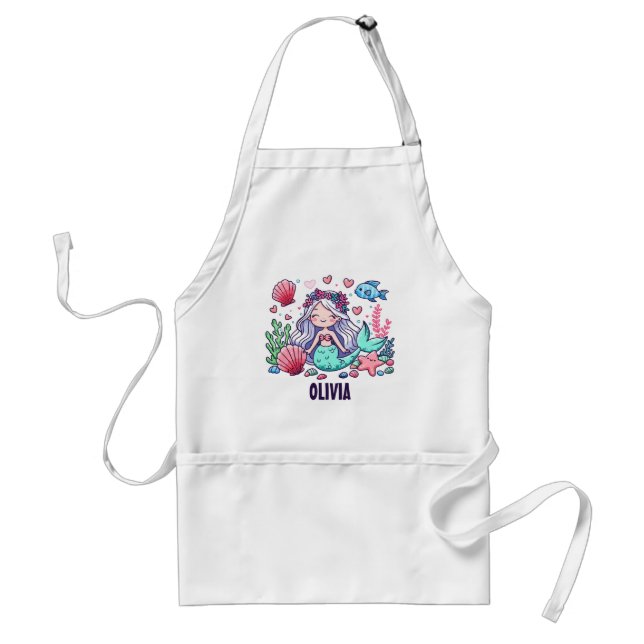 Cute Cartoon Mermaid Personalized  Adult Apron (Front)