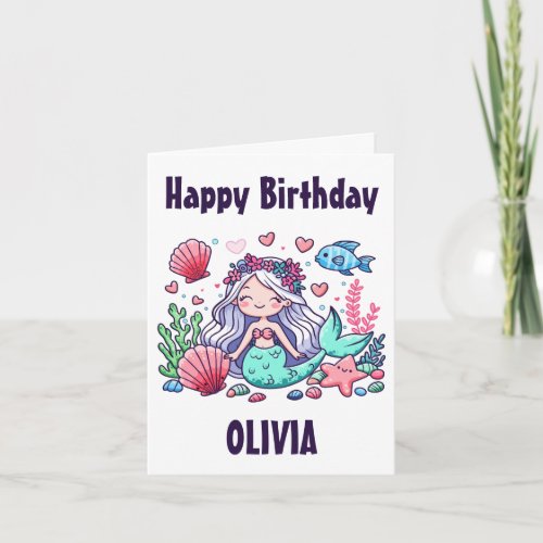 Cute Cartoon Mermaid Personalized Birthday Card