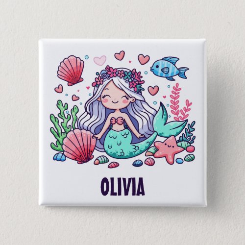 Cute Cartoon Mermaid Personalized  Button