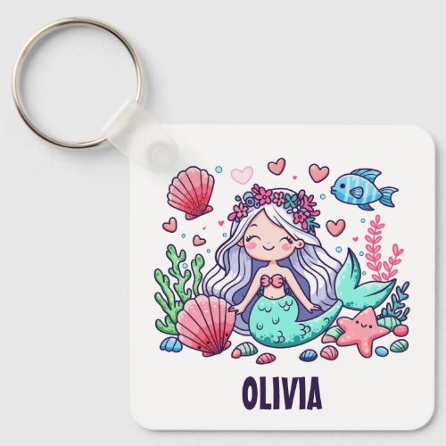 Cute Cartoon Mermaid Personalized  Keychain
