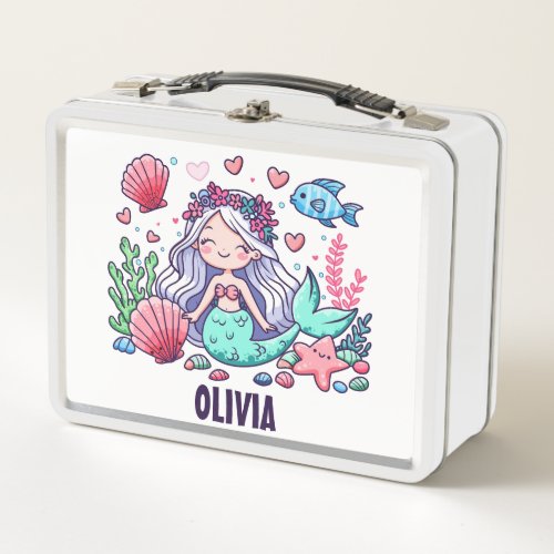 Cute Cartoon Mermaid Personalized  Metal Lunch Box