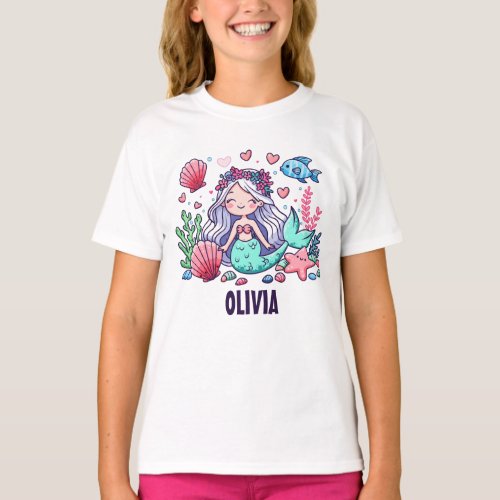 Cute Cartoon Mermaid Personalized  T_Shirt
