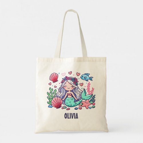 Cute Cartoon Mermaid Personalized  Tote Bag