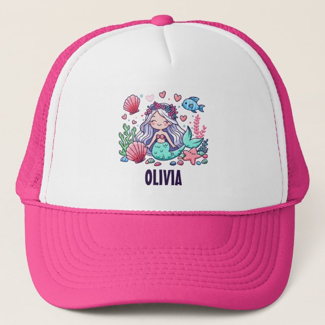Cute Cartoon Mermaid Personalized  Trucker Hat (Front)