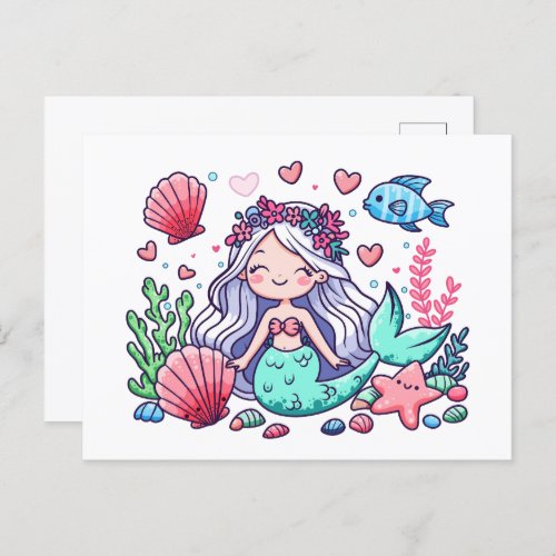 Cute Cartoon Mermaid  Postcard