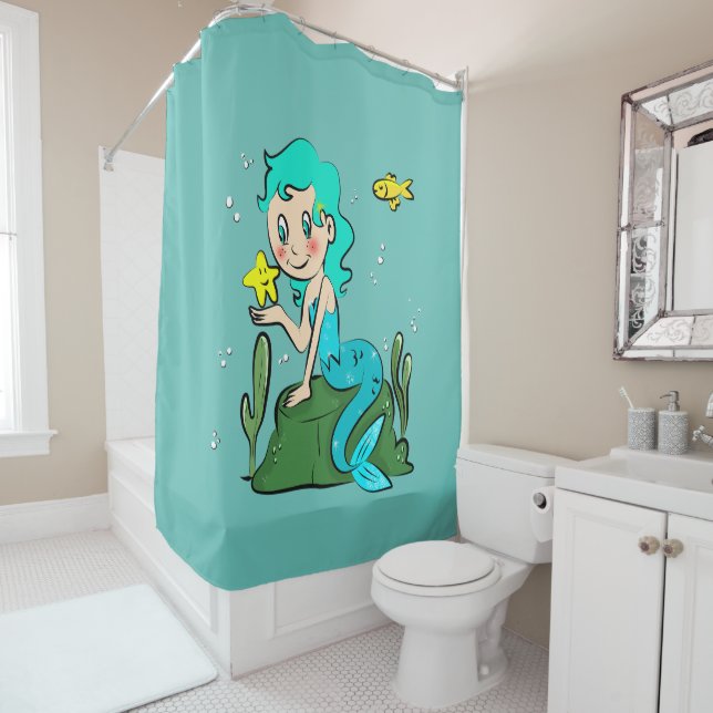 Cute Cartoon Mermaid  Shower Curtain (In Situ)