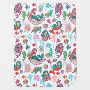 Cute cartoon mermaids on white background baby blanket