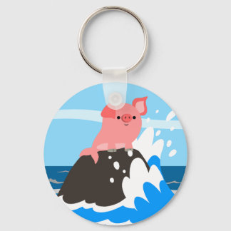 Cute Cartoon Merpig on a Rock Keychain