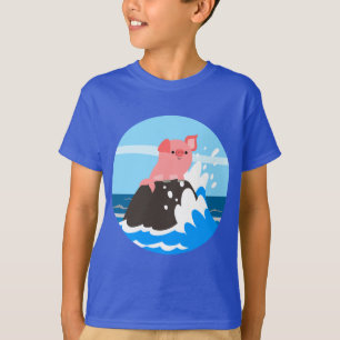 Cute Cartoon Merpig on a Rock Kids T-Shirt