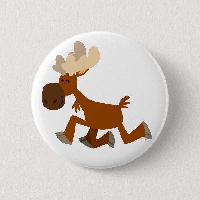 Cute Cartoon Merry Moose Button Badge (Front)