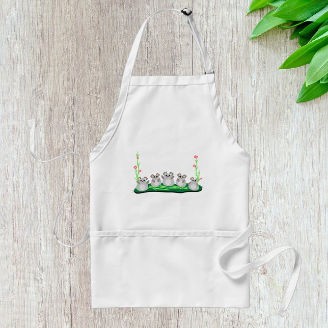 Cute Cartoon Mice on Grass with Flowers  Adult Apron (Creator Uploaded)
