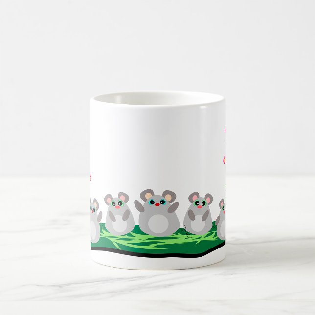 Cute Cartoon Mice on Grass with Flowers  Coffee Mug (Creator Uploaded)