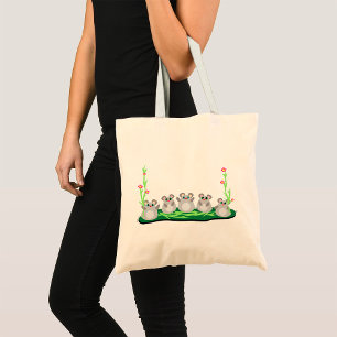 Cute Cartoon Mice on Grass with Flowers Tote Bag