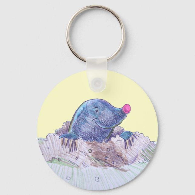 Cute Cartoon Mole and Molehill Keychain (Front)
