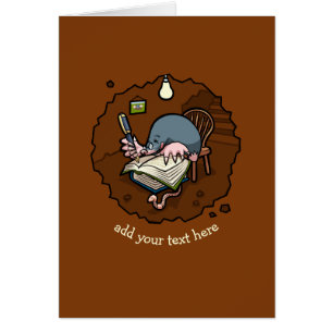 Cute Cartoon Mole Novelist Writing Book In Burrow Cards