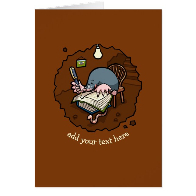 Cute Cartoon Mole Novelist Writing Book In Burrow Cards (Front)