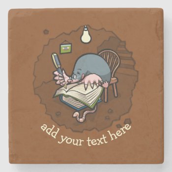 Cute Cartoon Mole Novelist Writing Book In Burrow Stone Coaster by NoodleWings at Zazzle