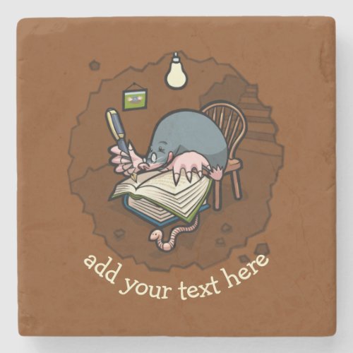 Cute Cartoon Mole Novelist Writing Book In Burrow Stone Coaster