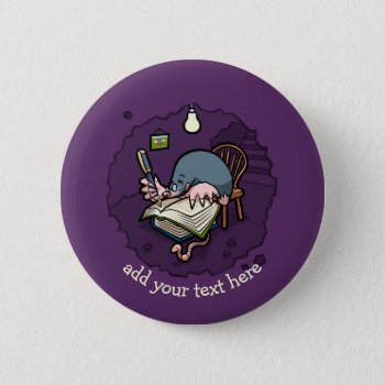 Cute Cartoon Mole Writer Or Student With Books Button by NoodleWings at Zazzle