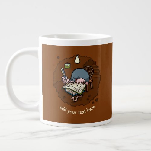 Cute Cartoon Mole Writer Or Student With Books Giant Coffee Mug