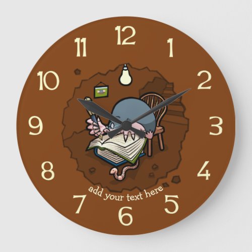 Cute Cartoon Mole Writer Or Student With Books Large Clock