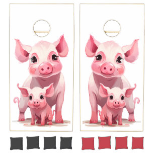 Cute Cartoon Momma Pig and Baby Piglet Cornhole Set