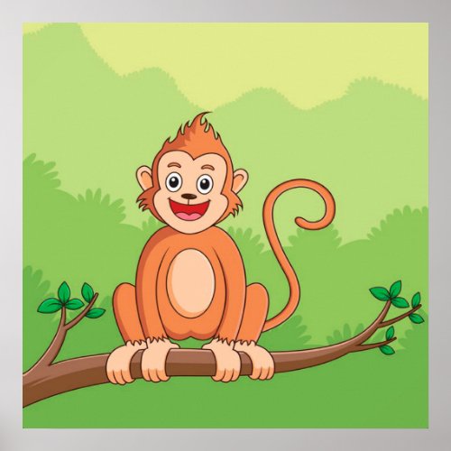 Cute Cartoon Monkey  Beautiful Wildlife Poster