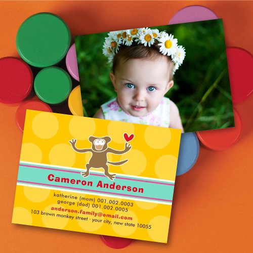 Cute Cartoon Monkey Colorful Kids Profile Photo Calling Card