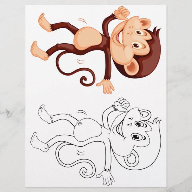 Cute cartoon monkey coloring page (Front)
