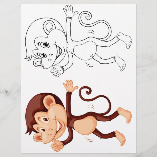 Cute cartoon monkey coloring page (Front)