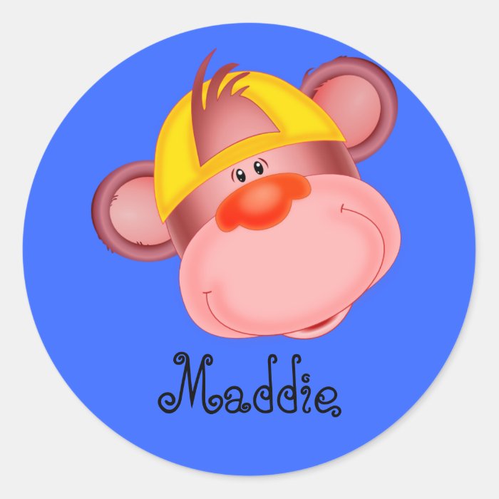Cute Cartoon Monkey Face Personalized Name Gift Round Stickers