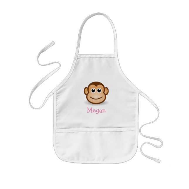 Cute cartoon monkey personalized with childs name kids' apron (Front)