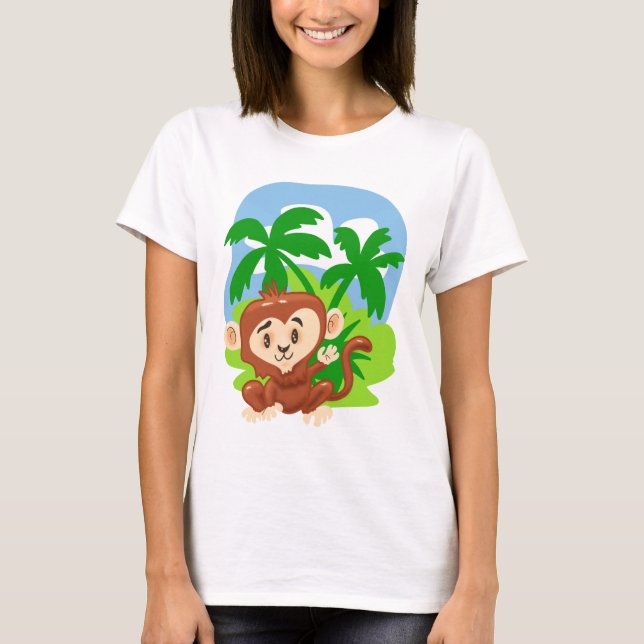 Cute Cartoon Monkey T-Shirt (Front)